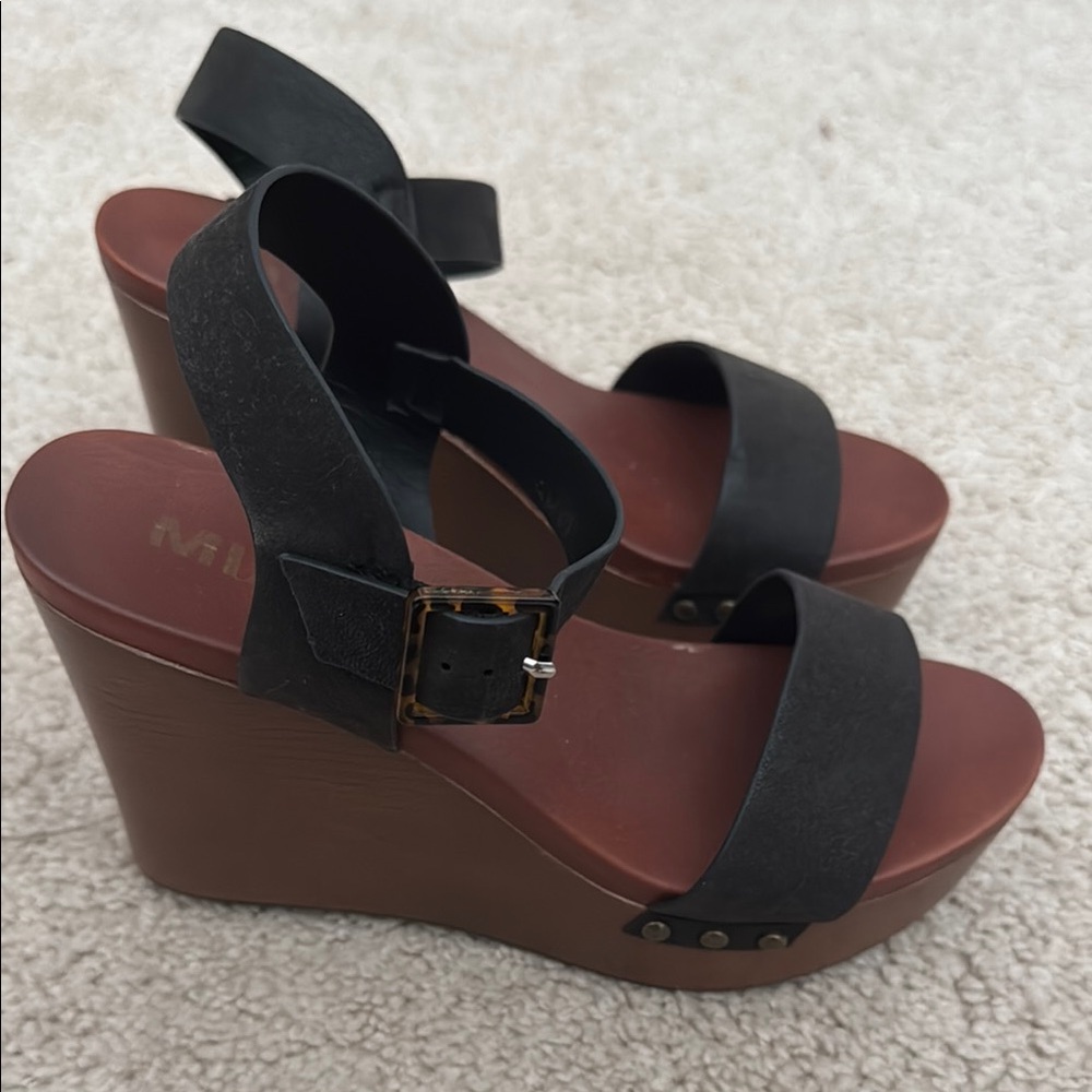 MIA Black and Brown Wedge Sandals